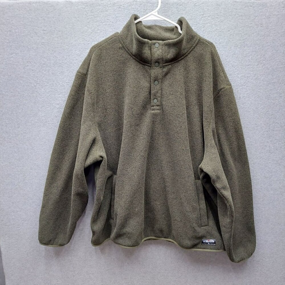 Alpine Design Mens XXL Olive Green Fleece Pullover Jacket With Snap Collar